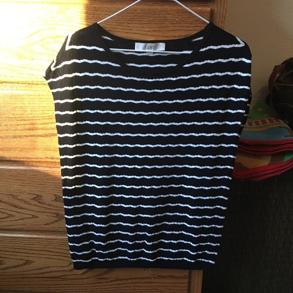 LOFT Black and White Striped Sleeveless Top